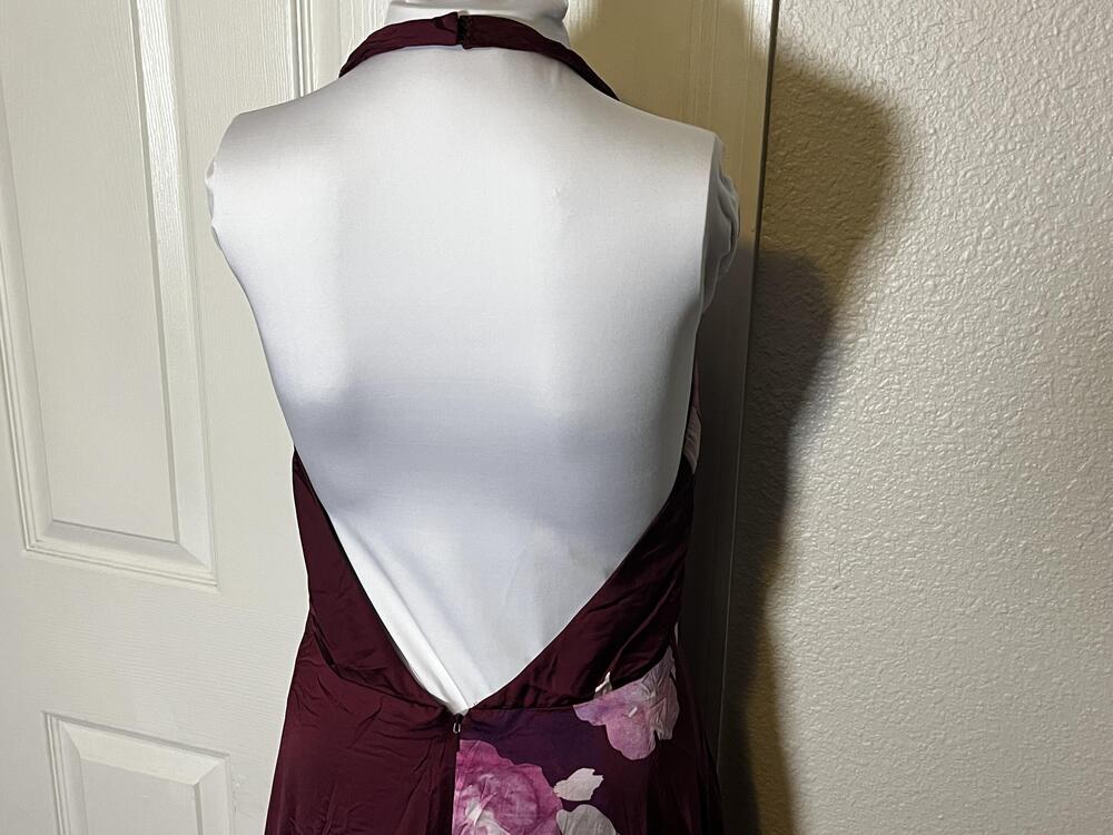 DB Studio Dress Womens 6 Purple Floral Satin Halter Maxi Open Back Prom Gown - Picture 8 of 14